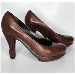 JOHN GALLIANO vintage 37 woman Brown Leather Island Platform heel Shoes Authentc